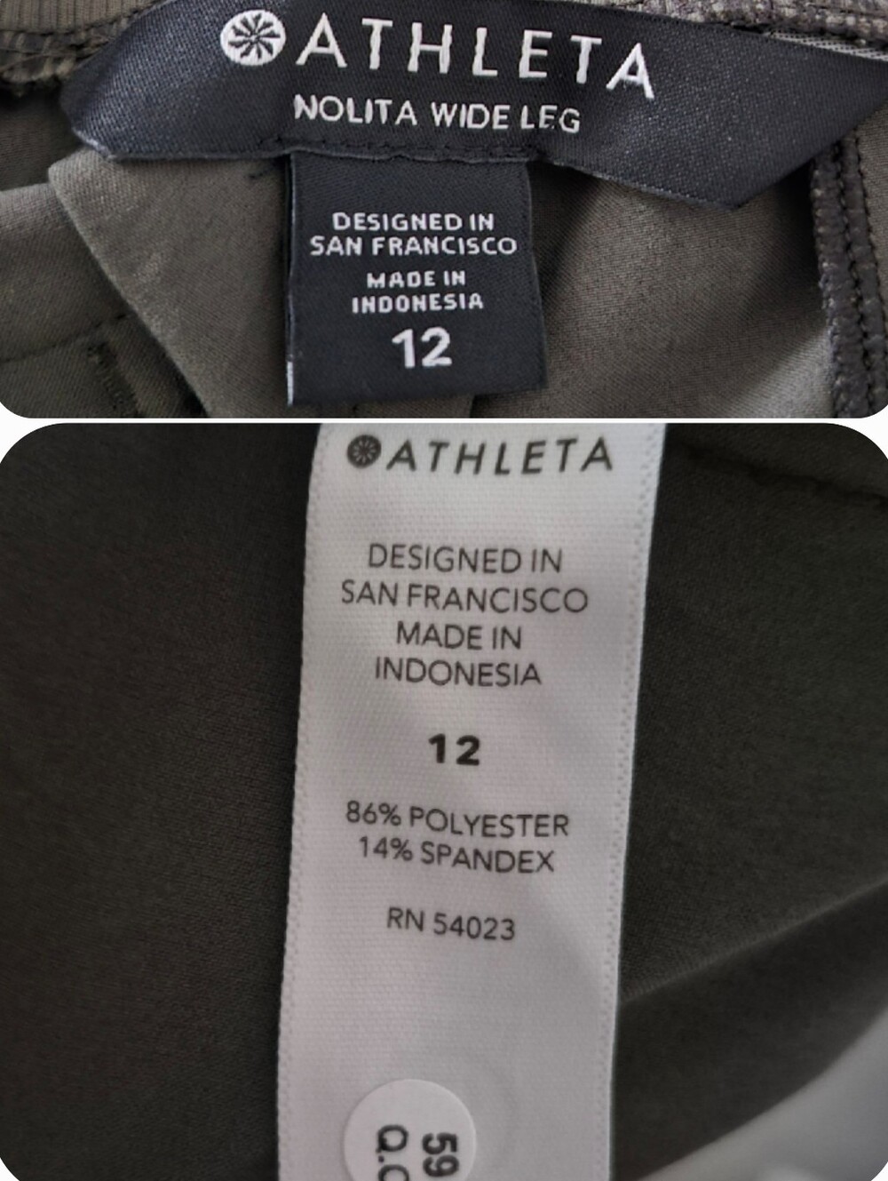 Athleta Nolita Wide Leg Pants 12 Tuxedo Stripe Olive Green Lightweight Trousers - Picture 12 of 12